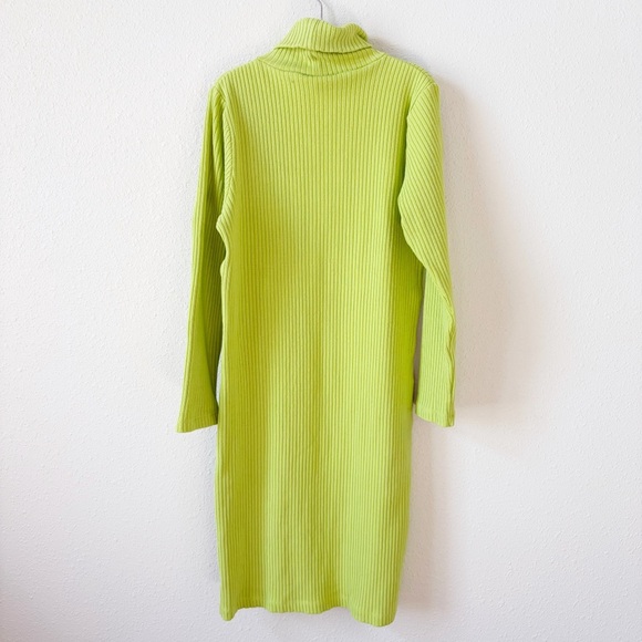 Ilana Kohn 100% Cotton Green Ribbed Turtleneck Midi Dress Size 3 / Large - Picture 2 of 8